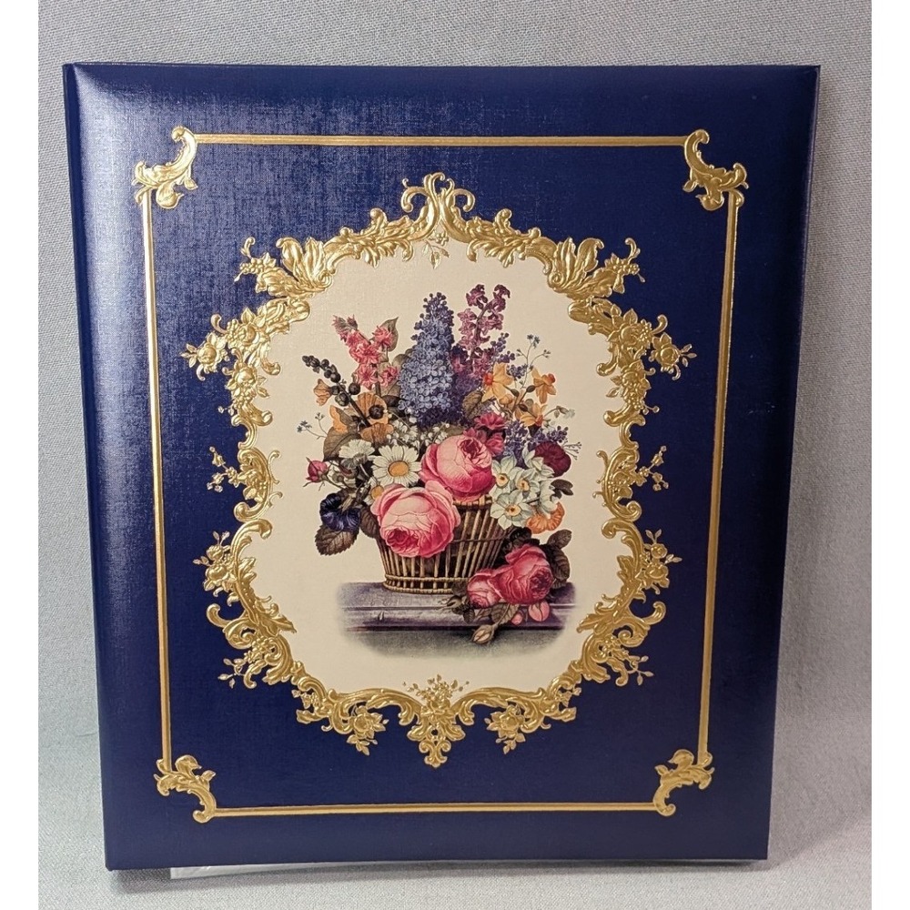Hallmark Photo Album Navy Blue Gold Floral 3-Ring Binder + 3 Refill Packs Good